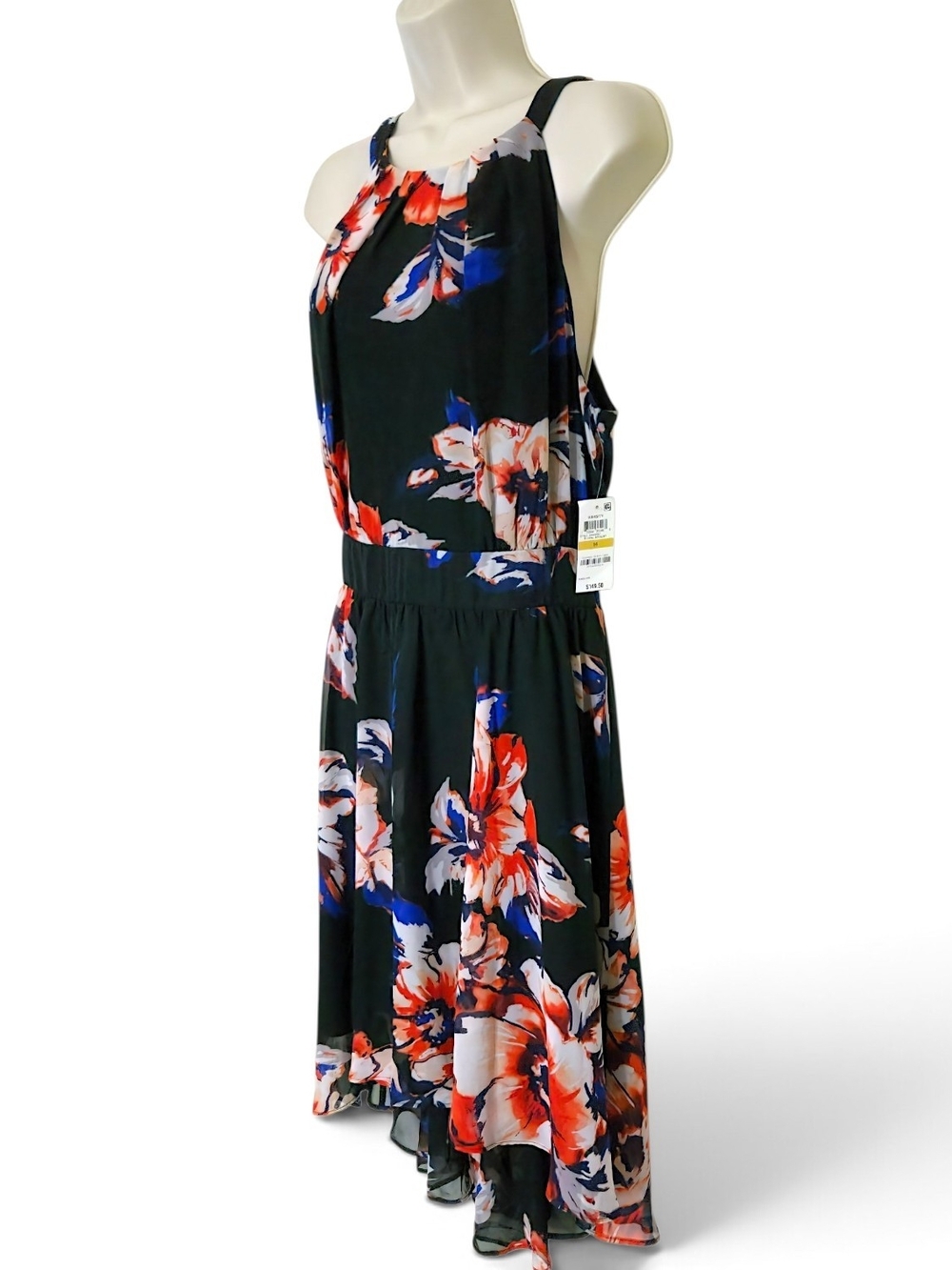 Womens Halter Sleeveless Black Floral High-Low Midi Dress Size 14 - Picture 5 of 8